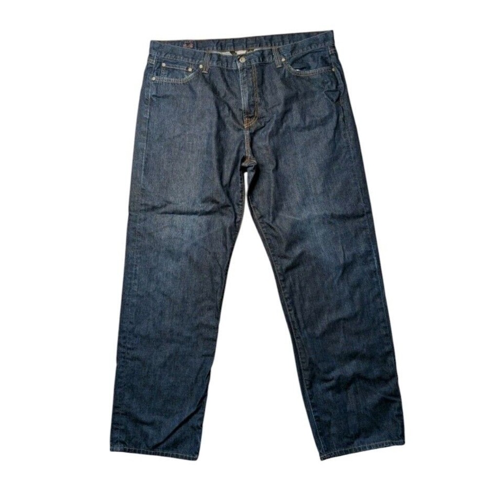 Lucky Brand Vintage Straight Jeans Mens 40x32 Cotton Dark Denim Leather Patch